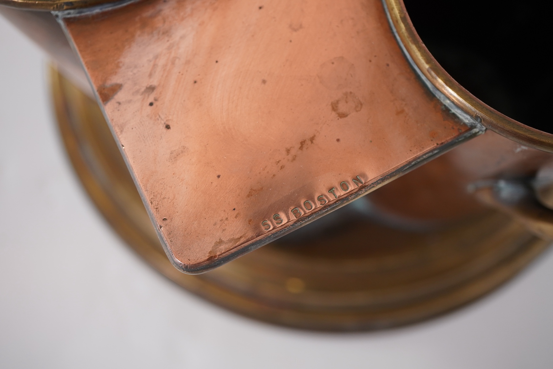 A pair of Art Deco copper and brass champagne/wine coolers, from the passenger ship SS Boston (1924-1942)